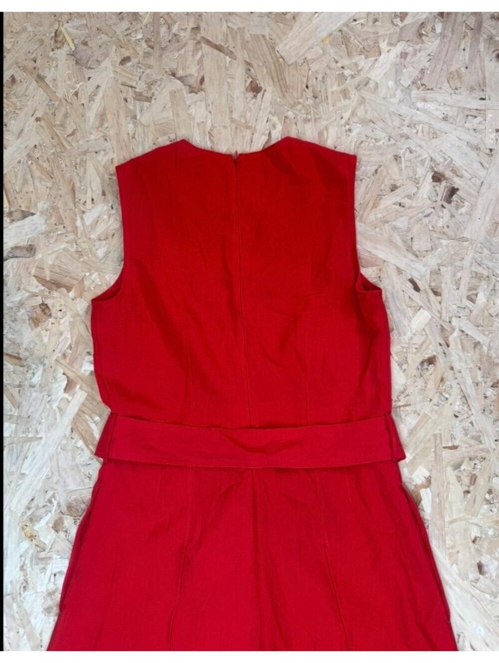 Mango MNG Basics Red Sleeveless Romper Jumpsuit Womens Size S Belted Crew Neck - Picture 16 of 16
